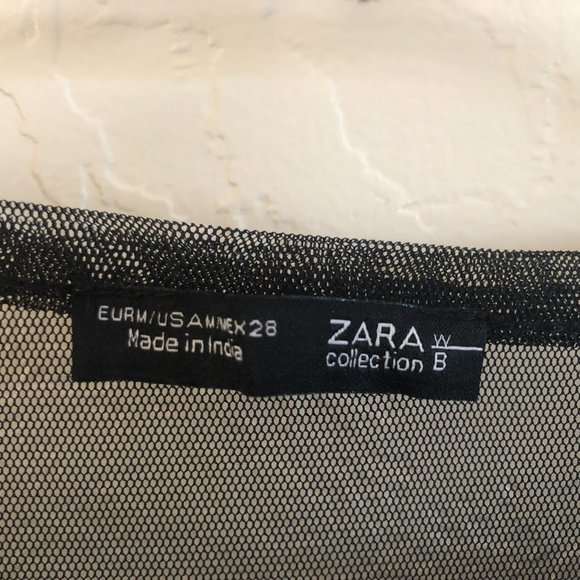 Sheer Long Zara Mesh Black Embroidered Floral Midi Dress, new - Picture 9 of 10